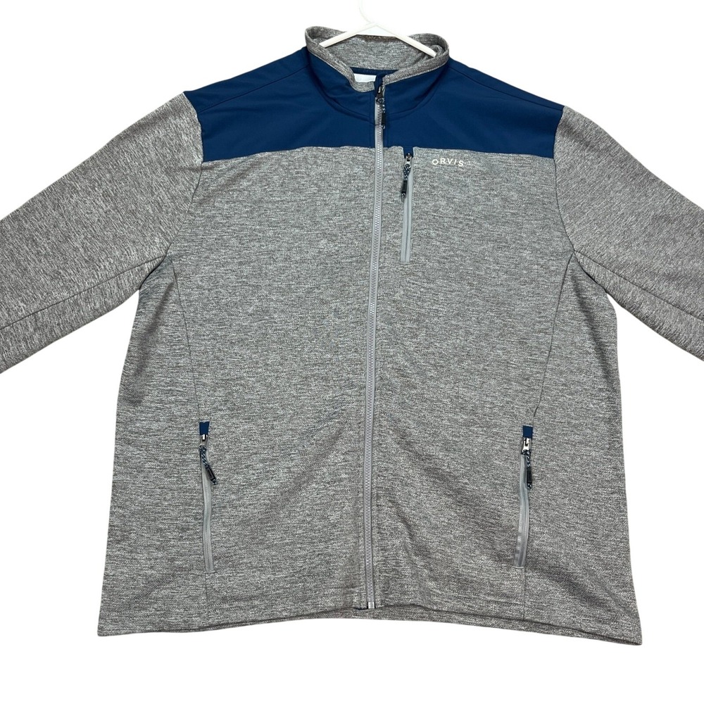 ORVIS Men's Blue Grey Jacket XL Full Zip Color Block Fleece Lined Pullover EUC